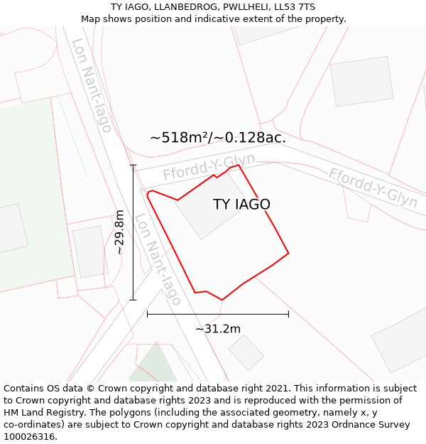 TY IAGO, LLANBEDROG, PWLLHELI, LL53 7TS: Plot and title map