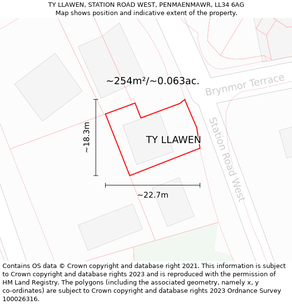TY LLAWEN, STATION ROAD WEST, PENMAENMAWR, LL34 6AG: Plot and title map