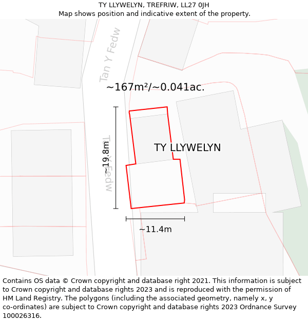 TY LLYWELYN, TREFRIW, LL27 0JH: Plot and title map