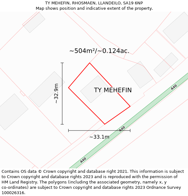 TY MEHEFIN, RHOSMAEN, LLANDEILO, SA19 6NP: Plot and title map