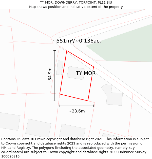 TY MOR, DOWNDERRY, TORPOINT, PL11 3JU: Plot and title map