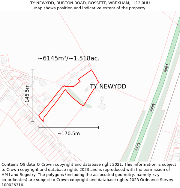 TY NEWYDD, BURTON ROAD, ROSSETT, WREXHAM, LL12 0HU: Plot and title map