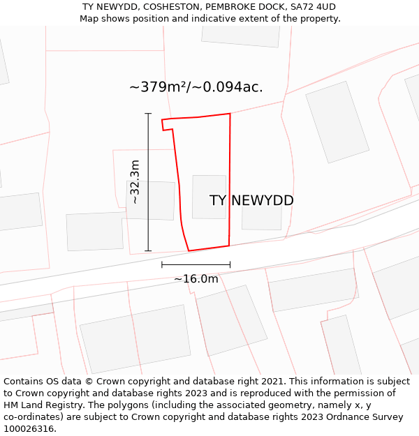 TY NEWYDD, COSHESTON, PEMBROKE DOCK, SA72 4UD: Plot and title map