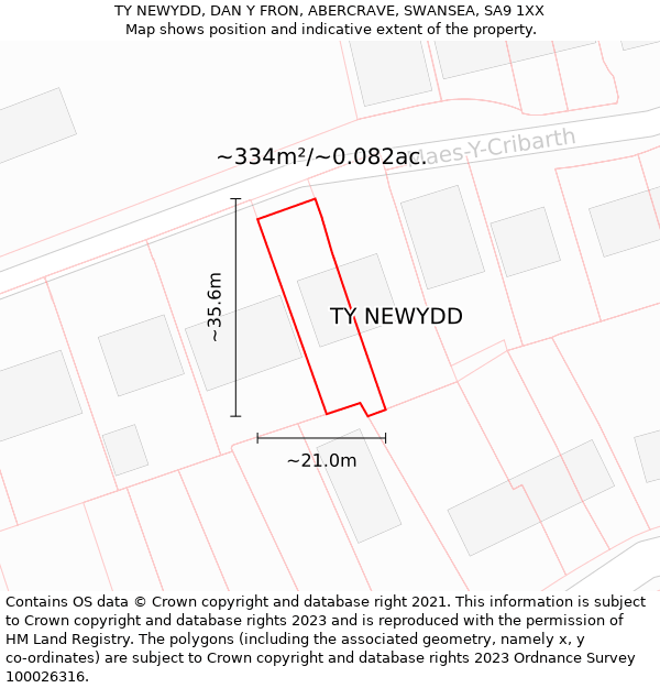 TY NEWYDD, DAN Y FRON, ABERCRAVE, SWANSEA, SA9 1XX: Plot and title map