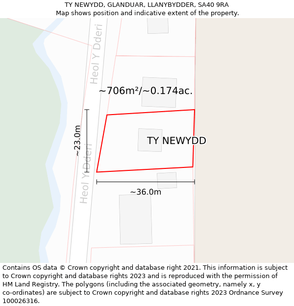 TY NEWYDD, GLANDUAR, LLANYBYDDER, SA40 9RA: Plot and title map