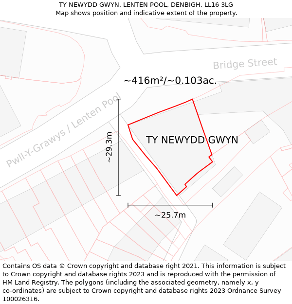 TY NEWYDD GWYN, LENTEN POOL, DENBIGH, LL16 3LG: Plot and title map