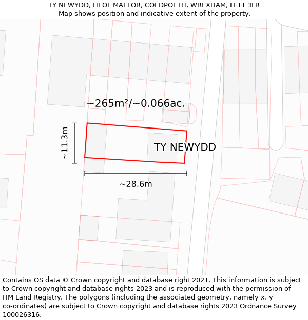 TY NEWYDD, HEOL MAELOR, COEDPOETH, WREXHAM, LL11 3LR: Plot and title map