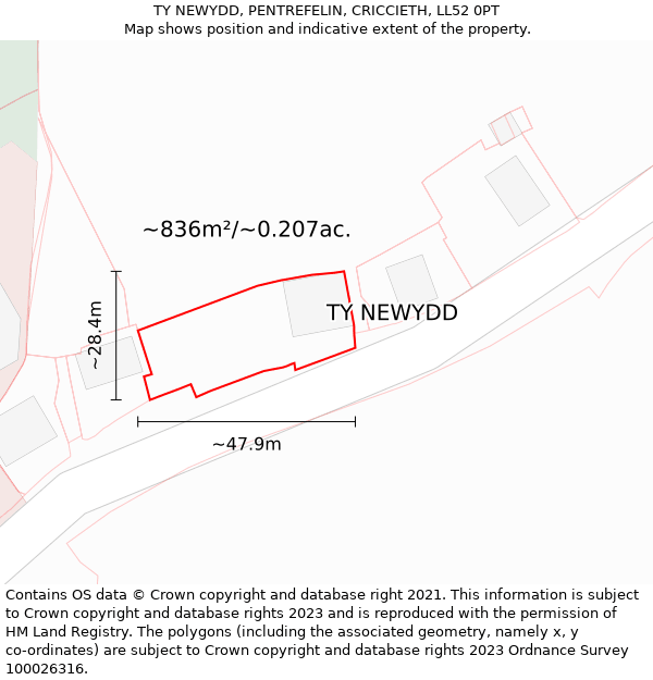 TY NEWYDD, PENTREFELIN, CRICCIETH, LL52 0PT: Plot and title map