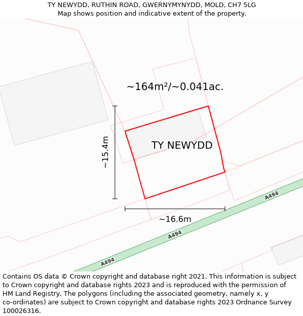 TY NEWYDD, RUTHIN ROAD, GWERNYMYNYDD, MOLD, CH7 5LG: Plot and title map