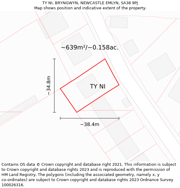 TY NI, BRYNGWYN, NEWCASTLE EMLYN, SA38 9PJ: Plot and title map