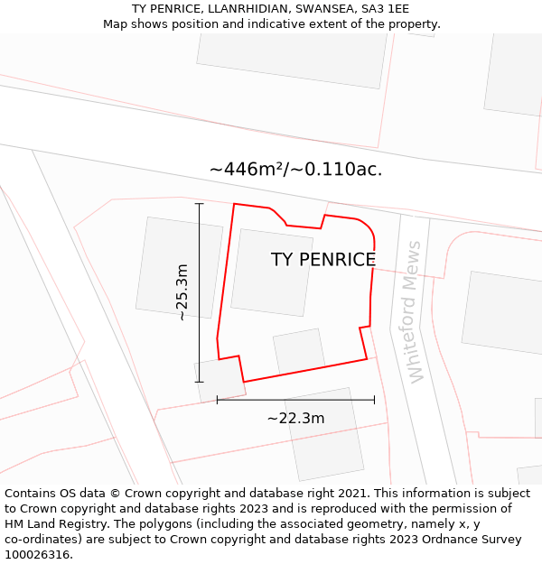 TY PENRICE, LLANRHIDIAN, SWANSEA, SA3 1EE: Plot and title map