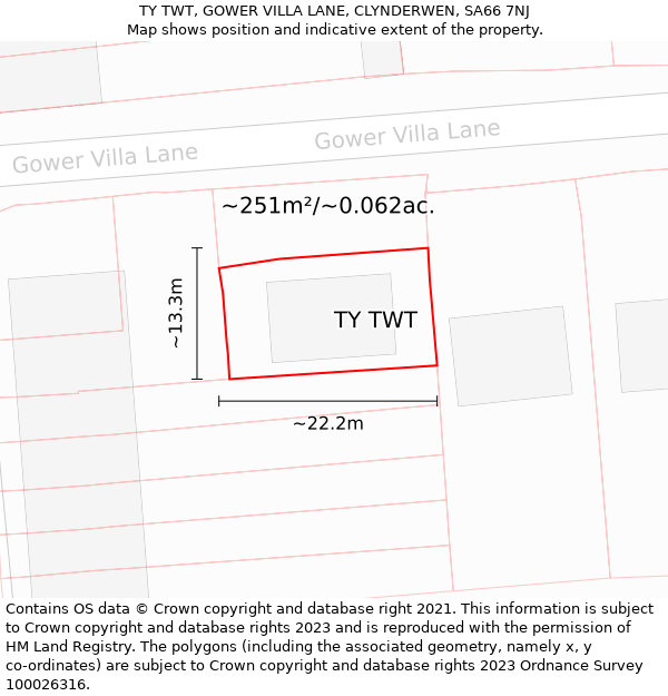 TY TWT, GOWER VILLA LANE, CLYNDERWEN, SA66 7NJ: Plot and title map