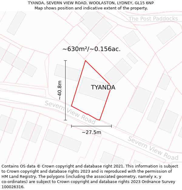 TYANDA, SEVERN VIEW ROAD, WOOLASTON, LYDNEY, GL15 6NP: Plot and title map