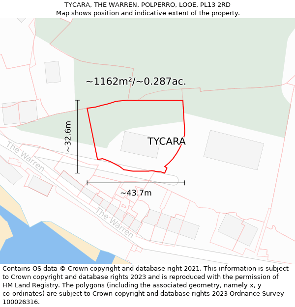 TYCARA, THE WARREN, POLPERRO, LOOE, PL13 2RD: Plot and title map