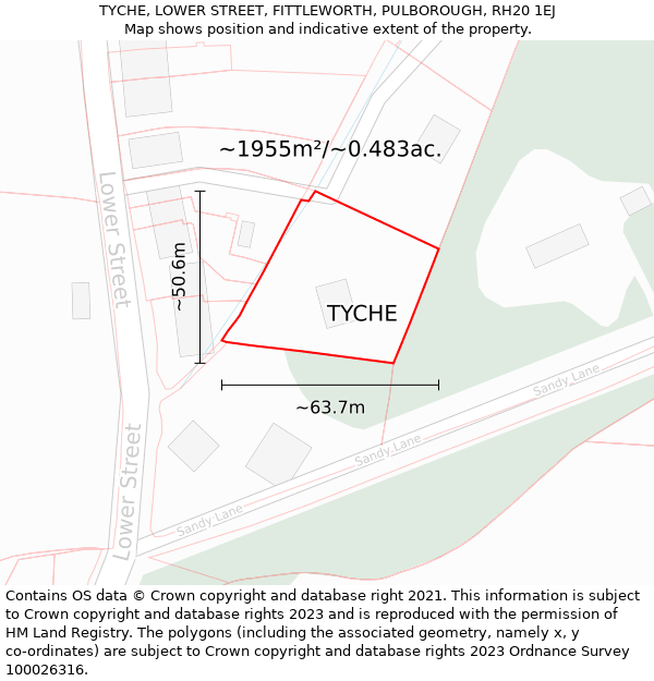 TYCHE, LOWER STREET, FITTLEWORTH, PULBOROUGH, RH20 1EJ: Plot and title map