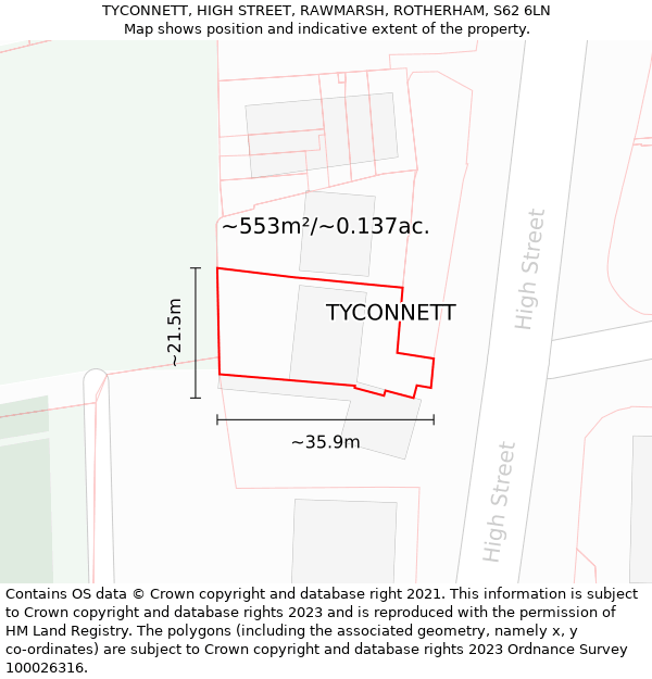 TYCONNETT, HIGH STREET, RAWMARSH, ROTHERHAM, S62 6LN: Plot and title map