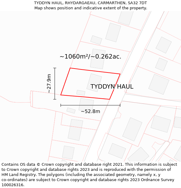 TYDDYN HAUL, RHYDARGAEAU, CARMARTHEN, SA32 7DT: Plot and title map