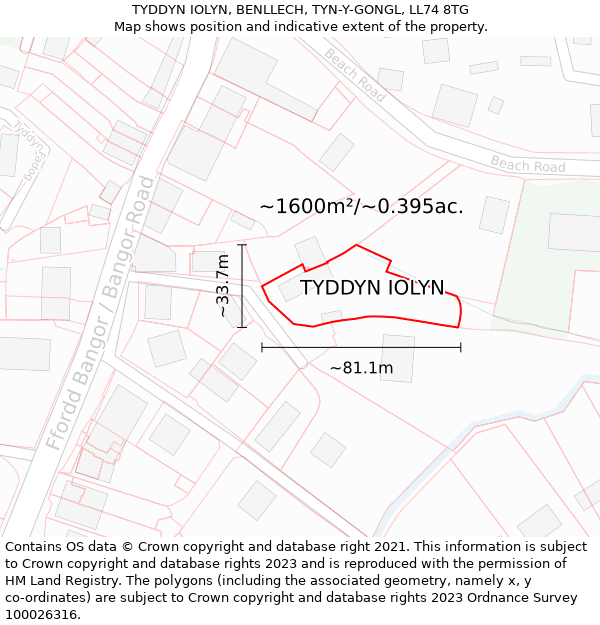 TYDDYN IOLYN, BENLLECH, TYN-Y-GONGL, LL74 8TG: Plot and title map