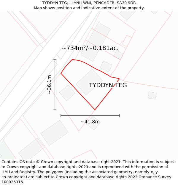 TYDDYN TEG, LLANLLWNI, PENCADER, SA39 9DR: Plot and title map