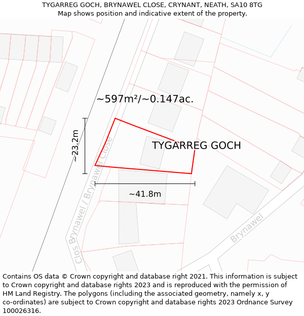 TYGARREG GOCH, BRYNAWEL CLOSE, CRYNANT, NEATH, SA10 8TG: Plot and title map