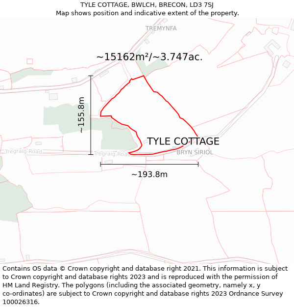 TYLE COTTAGE, BWLCH, BRECON, LD3 7SJ: Plot and title map