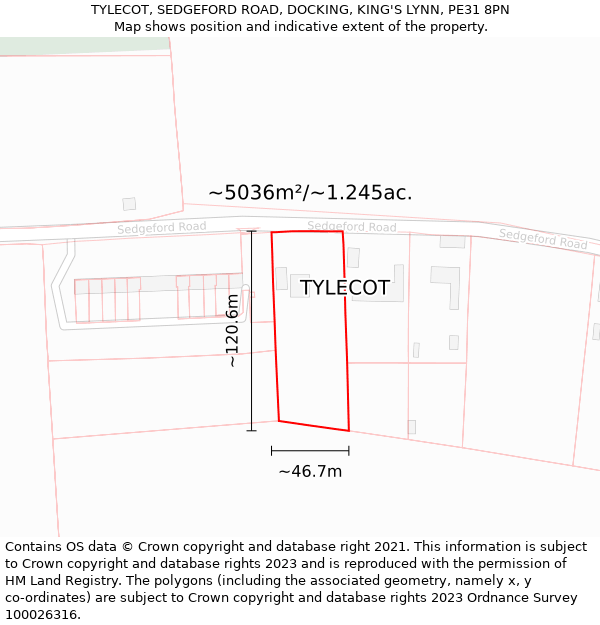 TYLECOT, SEDGEFORD ROAD, DOCKING, KING'S LYNN, PE31 8PN: Plot and title map