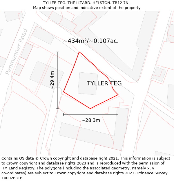 TYLLER TEG, THE LIZARD, HELSTON, TR12 7NL: Plot and title map