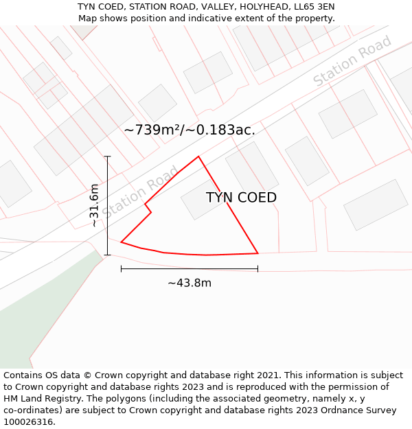 TYN COED, STATION ROAD, VALLEY, HOLYHEAD, LL65 3EN: Plot and title map