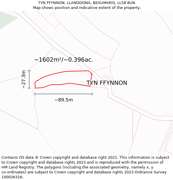 TYN FFYNNON, LLANDDONA, BEAUMARIS, LL58 8UN: Plot and title map