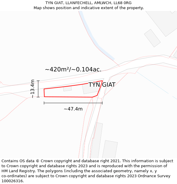 TYN GIAT, LLANFECHELL, AMLWCH, LL68 0RG: Plot and title map