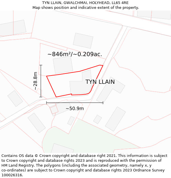 TYN LLAIN, GWALCHMAI, HOLYHEAD, LL65 4RE: Plot and title map