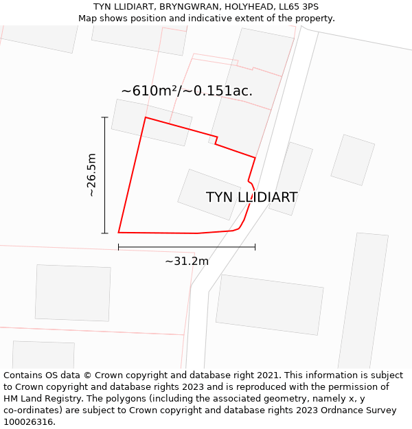 TYN LLIDIART, BRYNGWRAN, HOLYHEAD, LL65 3PS: Plot and title map