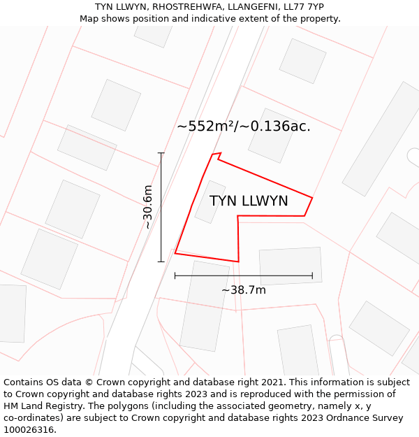 TYN LLWYN, RHOSTREHWFA, LLANGEFNI, LL77 7YP: Plot and title map