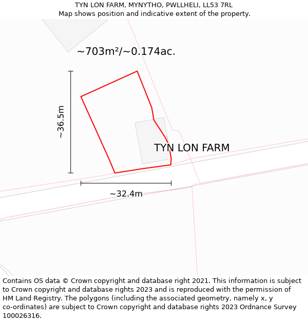 TYN LON FARM, MYNYTHO, PWLLHELI, LL53 7RL: Plot and title map