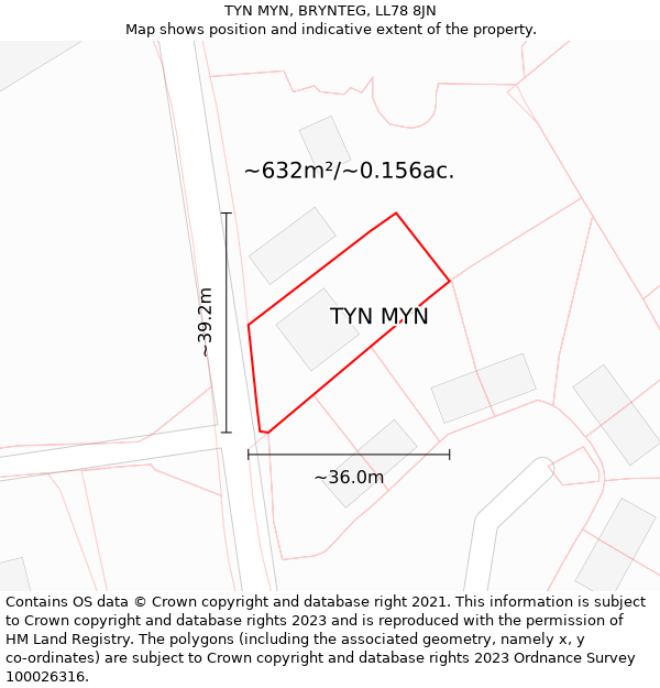 TYN MYN, BRYNTEG, LL78 8JN: Plot and title map