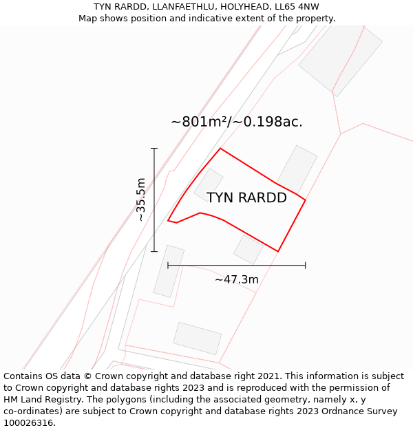 TYN RARDD, LLANFAETHLU, HOLYHEAD, LL65 4NW: Plot and title map