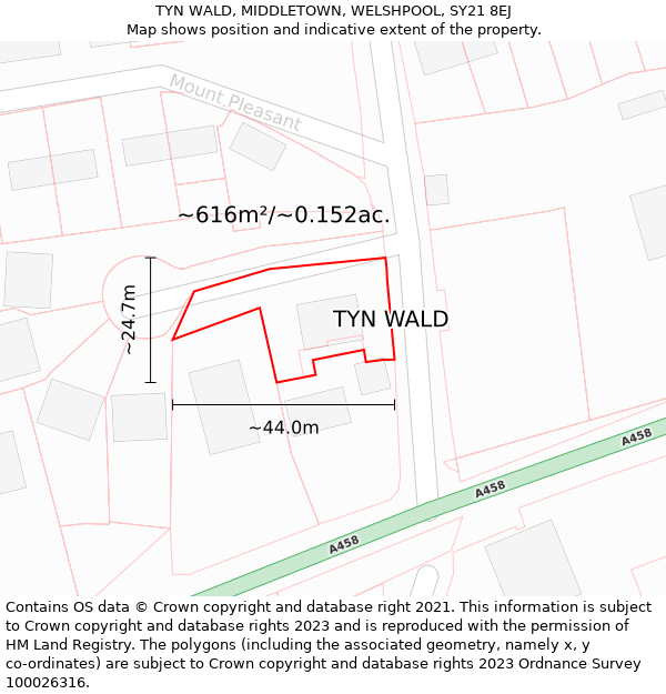 TYN WALD, MIDDLETOWN, WELSHPOOL, SY21 8EJ: Plot and title map