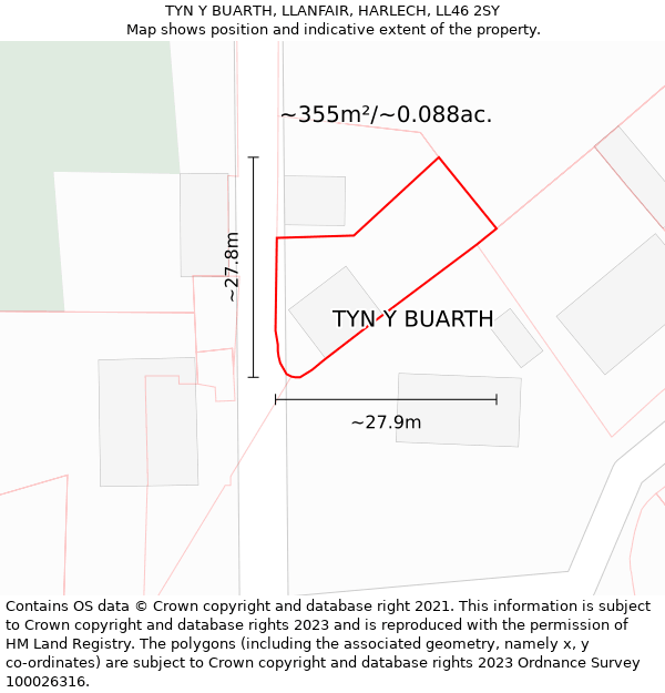 TYN Y BUARTH, LLANFAIR, HARLECH, LL46 2SY: Plot and title map