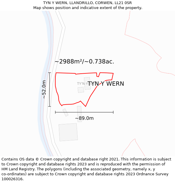 TYN Y WERN, LLANDRILLO, CORWEN, LL21 0SR: Plot and title map