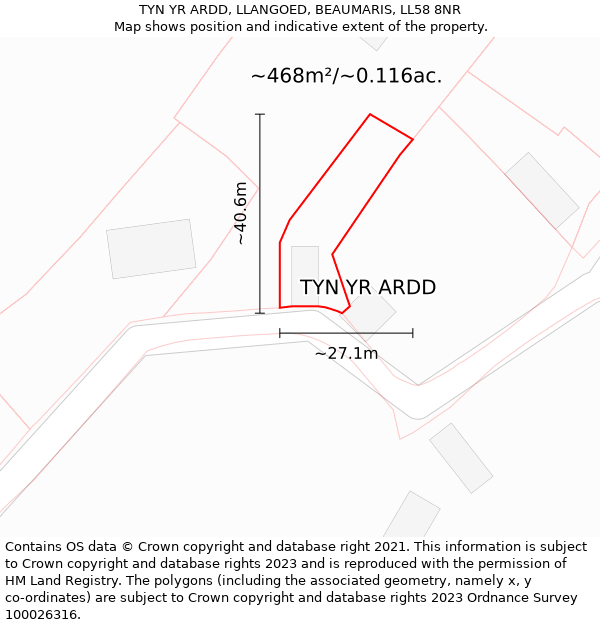 TYN YR ARDD, LLANGOED, BEAUMARIS, LL58 8NR: Plot and title map