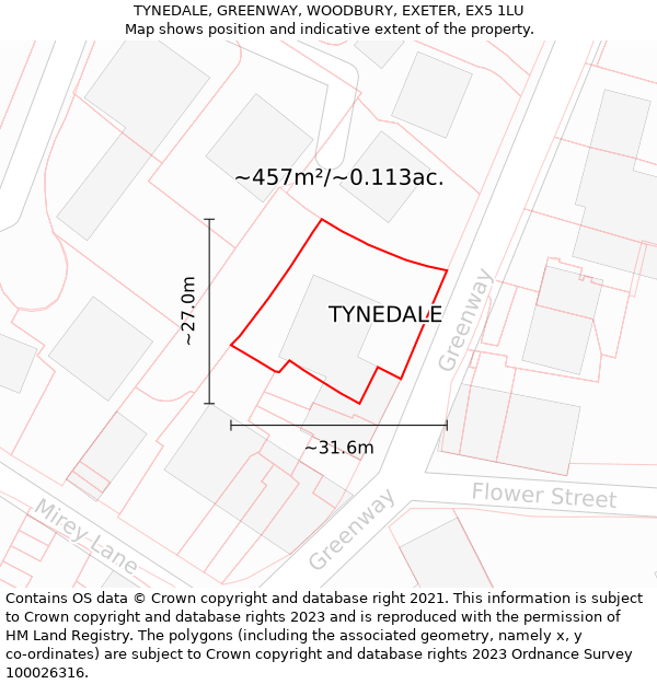 TYNEDALE, GREENWAY, WOODBURY, EXETER, EX5 1LU: Plot and title map