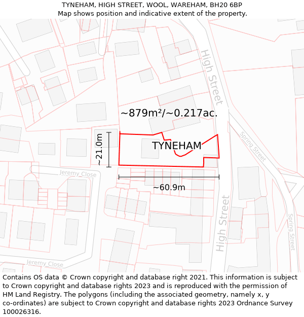 TYNEHAM, HIGH STREET, WOOL, WAREHAM, BH20 6BP: Plot and title map