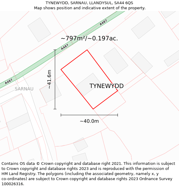 TYNEWYDD, SARNAU, LLANDYSUL, SA44 6QS: Plot and title map