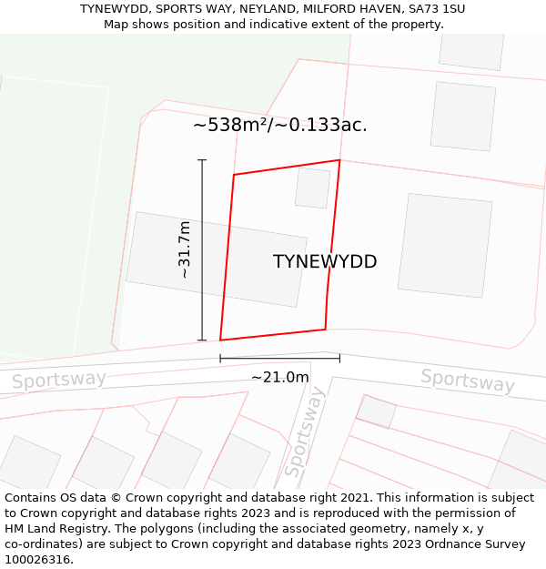 TYNEWYDD, SPORTS WAY, NEYLAND, MILFORD HAVEN, SA73 1SU: Plot and title map