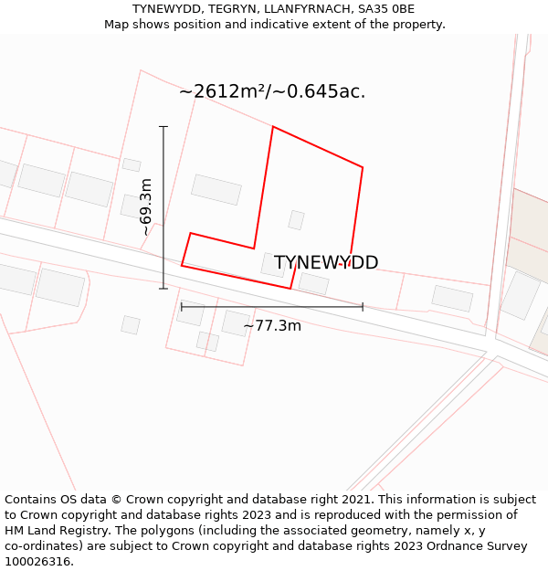 TYNEWYDD, TEGRYN, LLANFYRNACH, SA35 0BE: Plot and title map