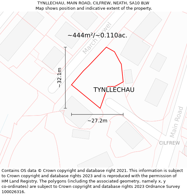 TYNLLECHAU, MAIN ROAD, CILFREW, NEATH, SA10 8LW: Plot and title map