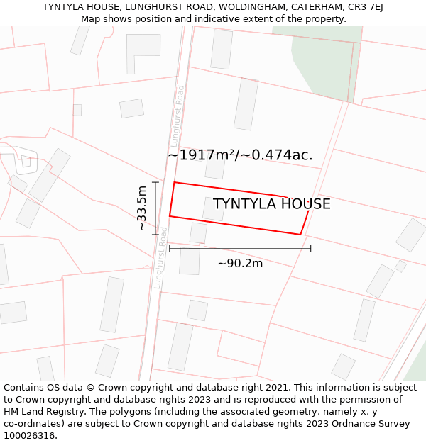 TYNTYLA HOUSE, LUNGHURST ROAD, WOLDINGHAM, CATERHAM, CR3 7EJ: Plot and title map