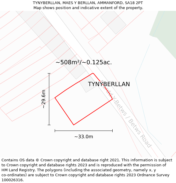 TYNYBERLLAN, MAES Y BERLLAN, AMMANFORD, SA18 2PT: Plot and title map