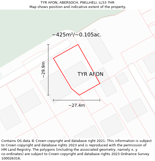 TYR AFON, ABERSOCH, PWLLHELI, LL53 7HR: Plot and title map