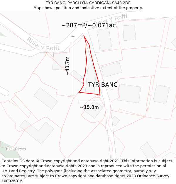 TYR BANC, PARCLLYN, CARDIGAN, SA43 2DF: Plot and title map